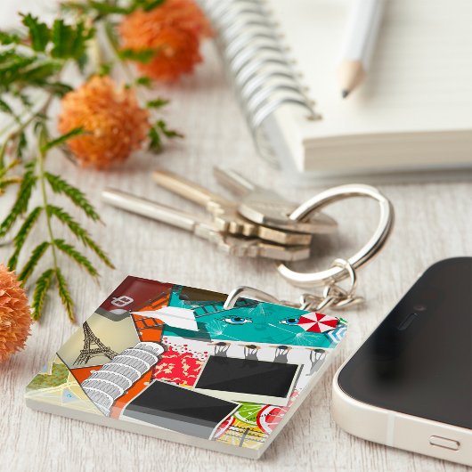 Reiscollage met iconische bezienswaardigheden Vaka Sleutelhanger