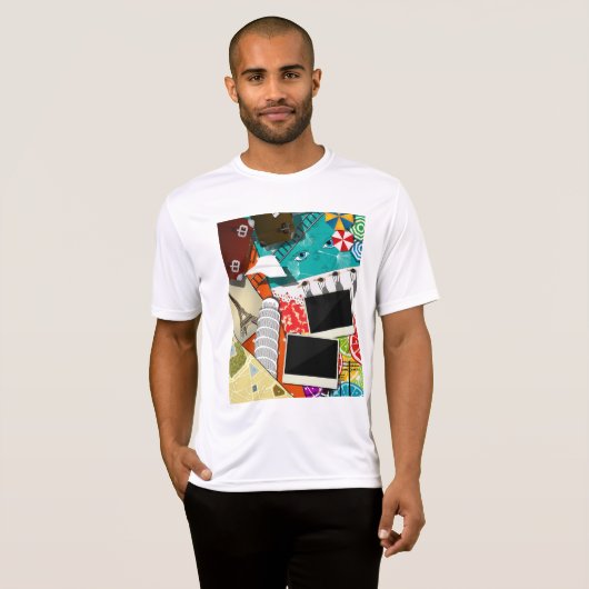 Reiscollage met iconische bezienswaardigheden Vaka T-shirt (Voorkant volledig)