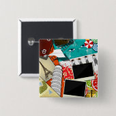 Reiscollage met iconische bezienswaardigheden Vaka Vierkante Button 5,1 Cm (Voorkant /achterkant)