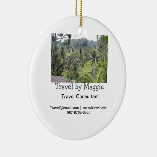 Reisconsulent bedrijf naam e-mail website toevoege keramisch ornament (Rechts)