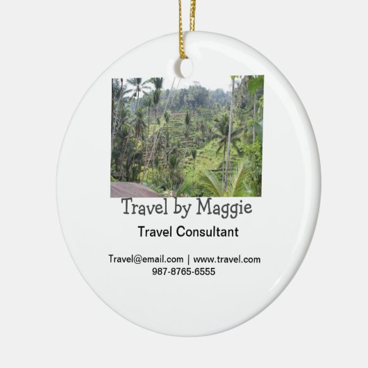 Reisconsulent bedrijf naam e-mail website toevoege keramisch ornament (Links)