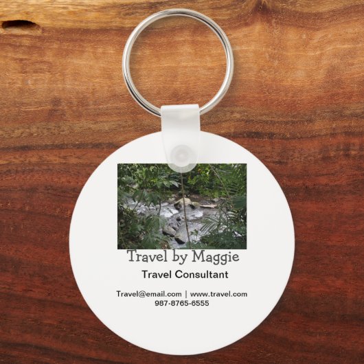 Reisconsulent bedrijf naam e-mail website toevoege sleutelhanger (Achterkant)