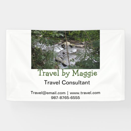 Reisconsulent bedrijf naam e-mail website toevoege spandoek (Horizontaal)