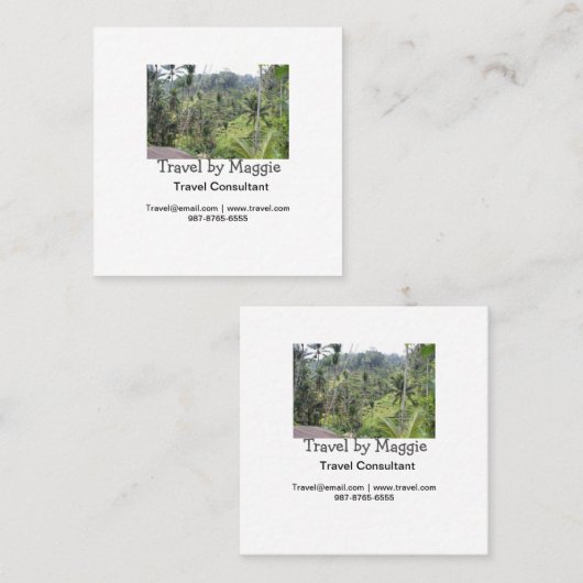 Reisconsulent bedrijf naam e-mail website toevoege vierkante visitekaartje (Voorkant / Achterkant)