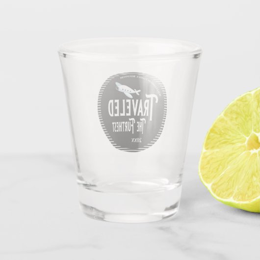 Reisde het verste vliegtuig reünie shot glas (Achterkant)