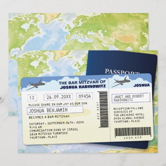 Reisdocumentenbalk of BBT Mitzvah Kaart (Voorkant / Achterkant)
