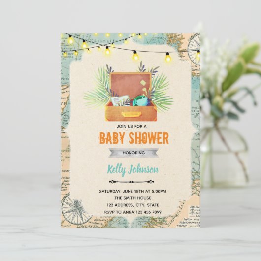 Reisfeest verjaardagsuitnodiging kaart (Staand voorkant)