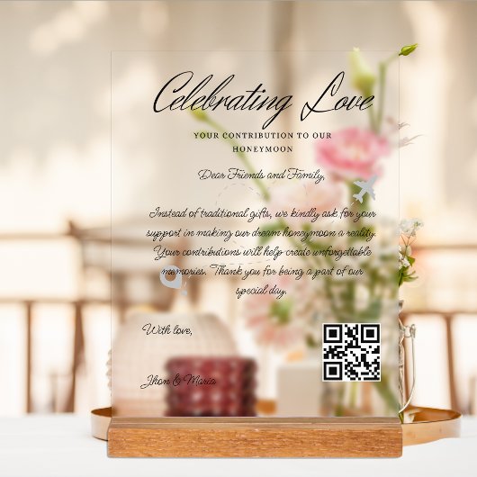 Reisfonds Aanvraag QR Code Honeymoon Fund Acryl Bord