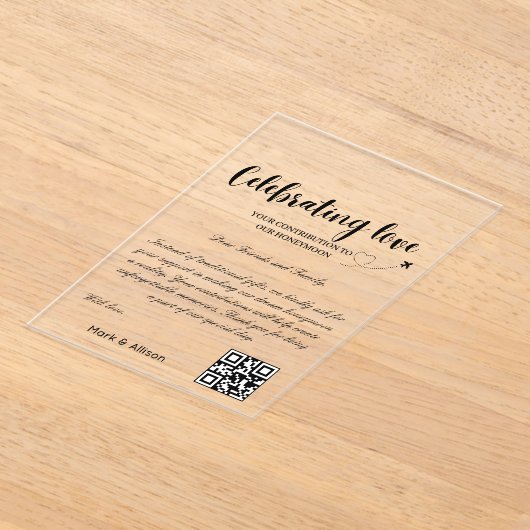 Reisfonds Aanvraag QR Code Honeymoon Fund Acryl Uitnodigingen (Laagn)