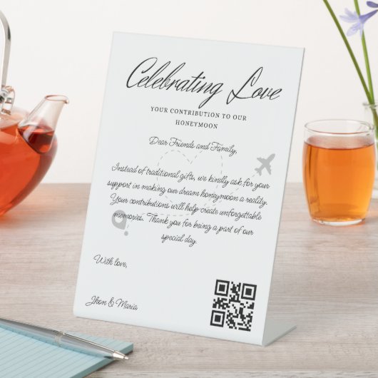 Reisfonds Aanvraag QR Code Honeymoon Fund Reclamebord Met Voetstuk (Insitu)