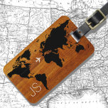 reishout op wereldkaart bagagelabel<br><div class="desc">Het grafische afbeelding van de wereldkaart in een houten blik achtergrond,  om met jouw naam en telefoon-aantal te personaliseren.. Een slimme manier om je bagage in een menigte te te laten opvallen...  want iedereen lijkt met een zwarte koffer te reizen</div>