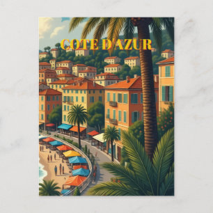 Reisillustratie in vintage stijl Cote D'Azur Feestdagenkaart