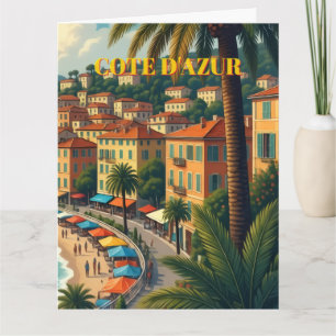 Reisillustratie in vintage stijl Cote D'Azur Kaart