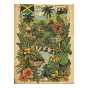 Reisillustratie in vintage stijl Jamaica Foto Afdruk