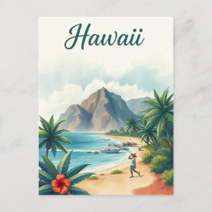 Reisillustratie uit Hawaï in vintage stijl Briefkaart