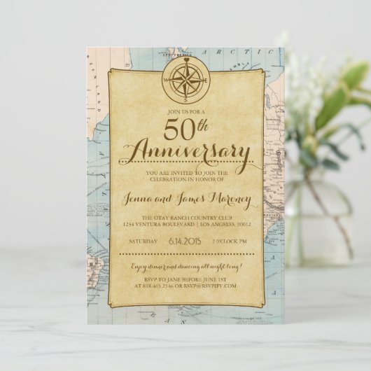 Reiskaart 50e Jubileum Uitnodiging (Staand voorkant)