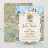 Reiskaart Baby shower Adventure Wereldbol Invitati Kaart (Voorkant / Achterkant)