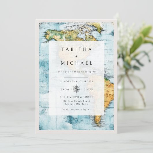 Reiskaart bruiloft uitnodiging (Staand voorkant)