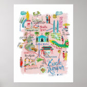 Reiskaart Kuala Lumpur Asia roze illustratief Poster (Voorkant)