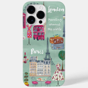 Reiskaart Londen Parijs Case-Mate iPhone 14 Pro Max Hoesje