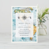 Reiskaart piraten thema bruiloft uitnodiging (Staand voorkant)