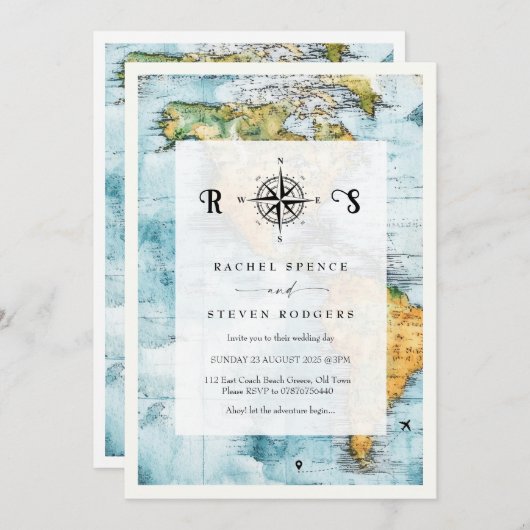 Reiskaart piraten thema bruiloft uitnodiging (Voorkant / Achterkant)