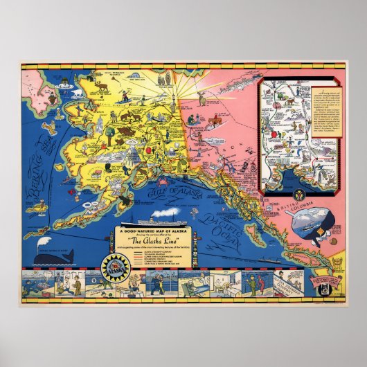 REISKAART VAN ALASKA 1934 POSTER (Voorkant)