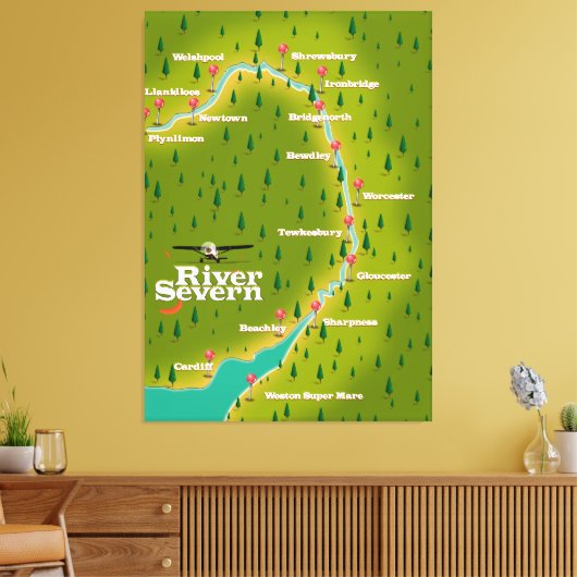 Reiskaart van de rivier de Severn Wales England Canvas Afdruk (Insitu (Woonkamer))