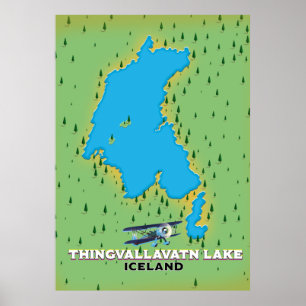 Reiskaart van het IJslandse meer Thingvallavatn Poster