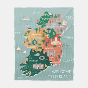 Reiskaart van Ierland   Landmerken en steden Fleece Deken