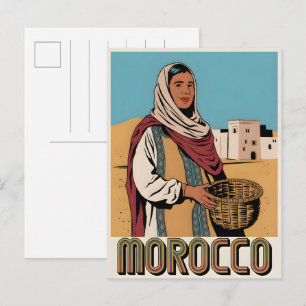 Reiskaart van Marokko met cadeau van lokale vrouw Briefkaart