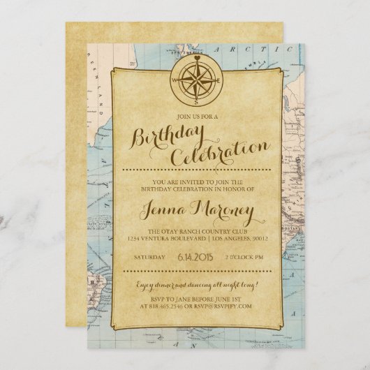 Reiskaart Verjaardag Uitnodiging (Voorkant / Achterkant)