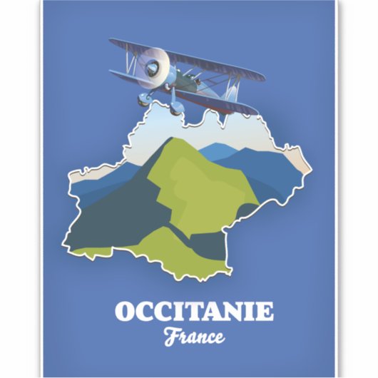 Reiskaart voor Occitanie Frankrijk Sticker (Voorkant)