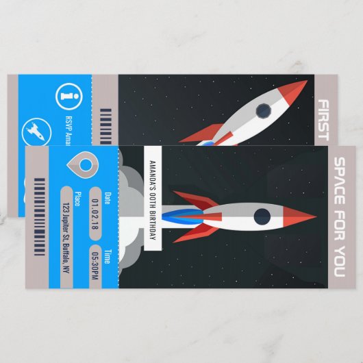 Reiskaartje voor de partij "Space Thema Birthday" Kaart (Voorkant / Achterkant)