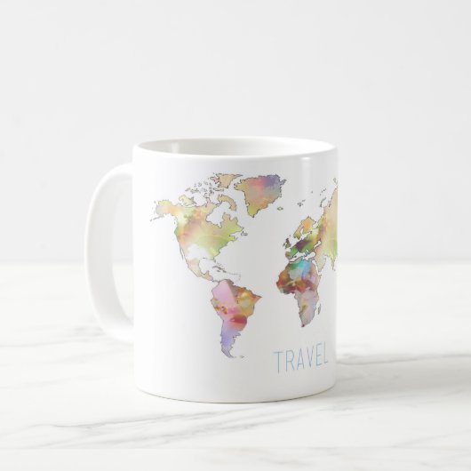 Reiskleurige wereldkaart mok (Voorkant links)