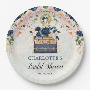 Reiskoffer Vintage Bruiloft Navy Blush Papieren Bordje
