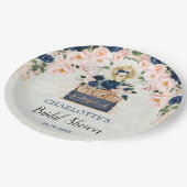 Reiskoffer Vintage Navy Blush Bruiloft Papieren Bordje (Gekanteld)