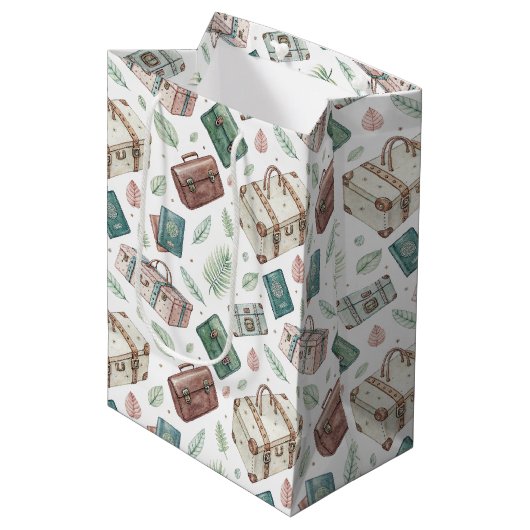 Reiskofferpatroon uit het verleden (1) medium cadeauzakje (Voorkant Gekanteld)
