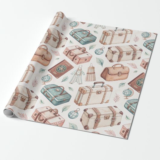 Reiskofferpatroon uit het verleden (2) cadeaupapier (Uitgerold)