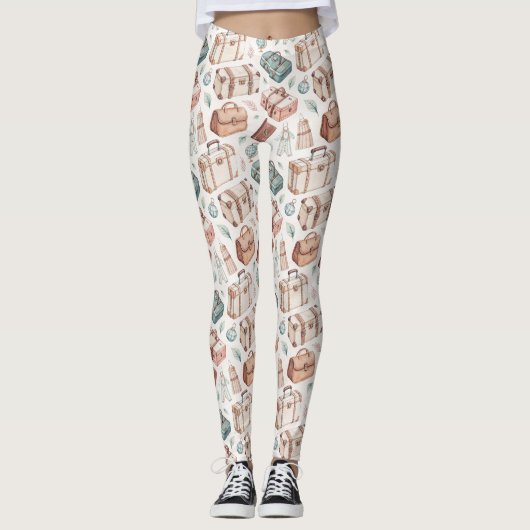 Reiskofferpatroon uit het verleden (2) leggings (Voorkant)