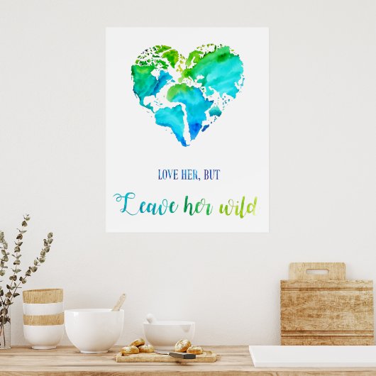 Reiskunst - Waterverf - Wereldkaart in vorm van ha Poster (Keuken)