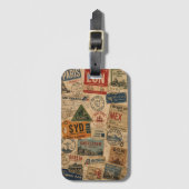 Reislabel met vintage reizen stempelcollage bagagelabel (Voorkant (verticaal))