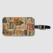 Reislabel met vintage reizen stempelcollage bagagelabel (Voorkant (horizontaal))