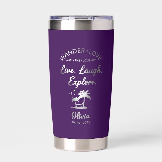 Reisliefde, Leef Lach Verken, Paarse Geïsoleerde Drinkbeker (Voorkant)
