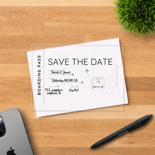 reisliefhebber save de datum instapkaart acryl uitnodigingen (Insitu (Uitnodiging))