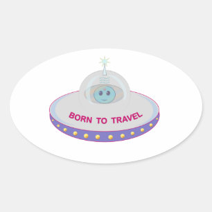 Reislustig schattig alien & vliegende schotel ovale sticker