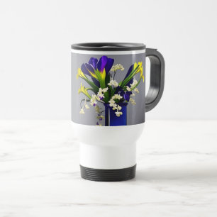Reismok mooie blauwe vaas met bloemen reisbeker