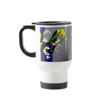 Reismok mooie blauwe vaas met bloemen