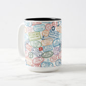 Reisontwerp - paspoortstempels tweekleurige koffiemok (Voorkant links)