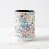 Reisontwerp - paspoortstempels tweekleurige koffiemok (Center)